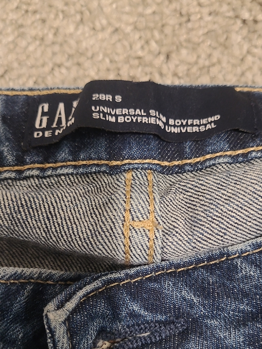 GAP Slim Boyfriend Jeans in Medium Blue with Tan Stitching